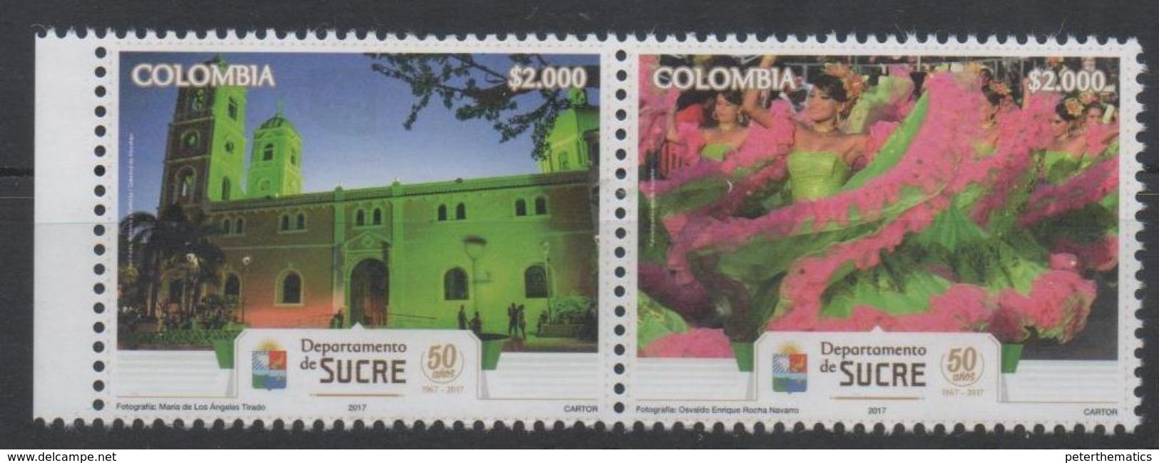 COLOMBIA, 2017, MNH, SUCRE, DEPARTMENTS, CATHEDRALS, DANCES, COSTUMES, 2v - Baile