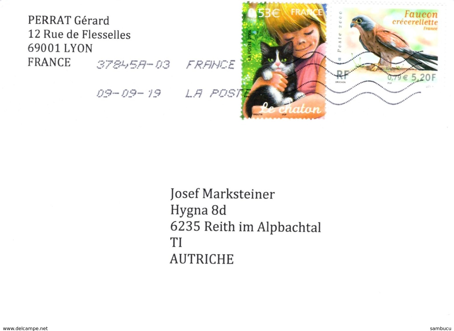Auslands - Brief Von 69001 Lyon Mit € 1,32 Mischfrankatur 2019 Tiere Falke Katze - 2018-2023 Marianne L'Engagée