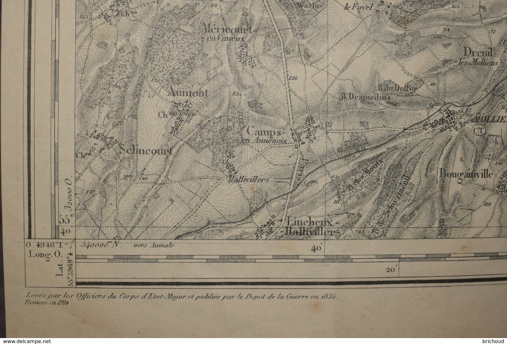 Carte Corps d'Etat-major Dépôt de la Guerre 1916 Amiens Arras 85 X 60 cm