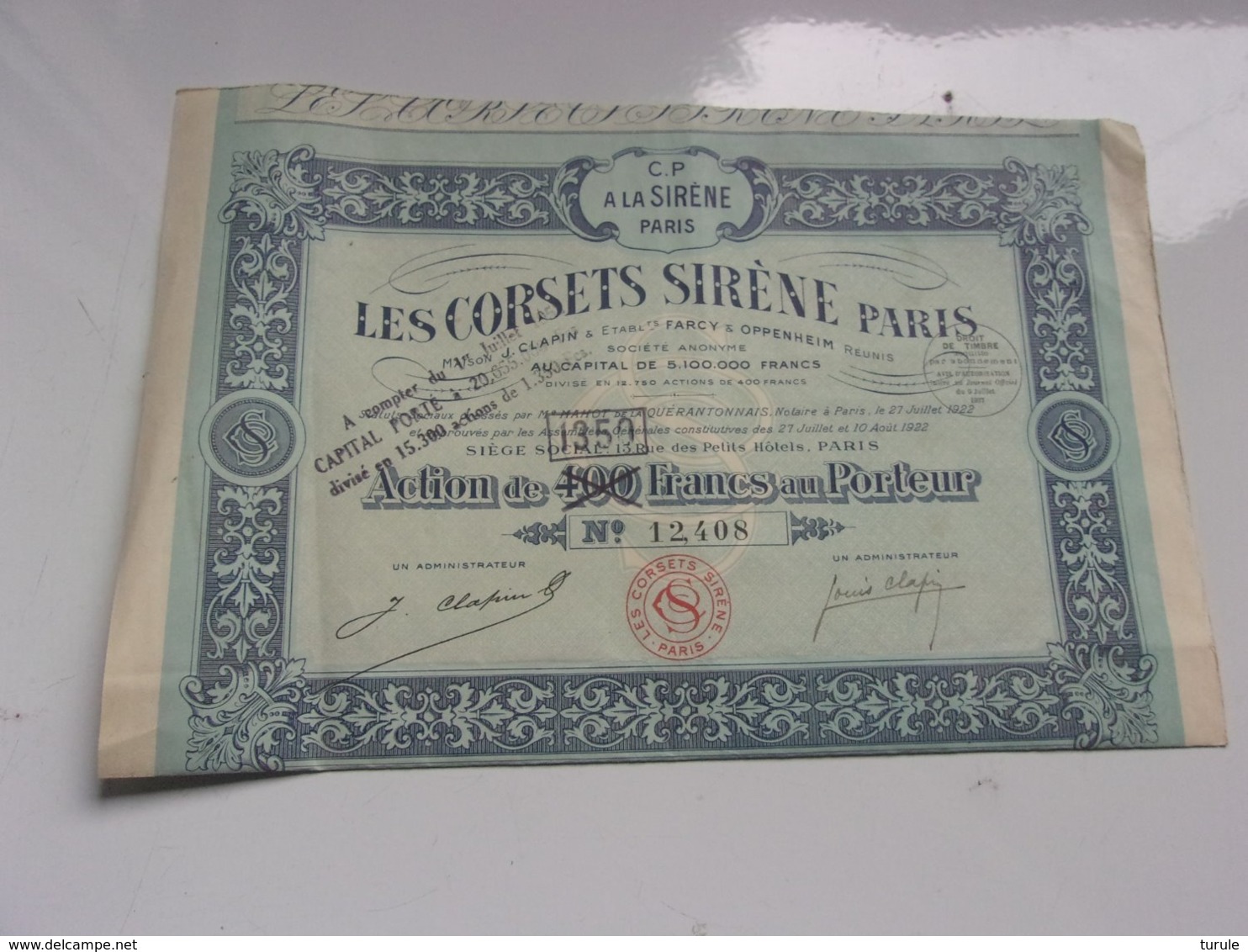 LES CORSETS SIRENE PARIS (maison Clapin & Farcy & Oppenheim) 1922 - Autres & Non Classés