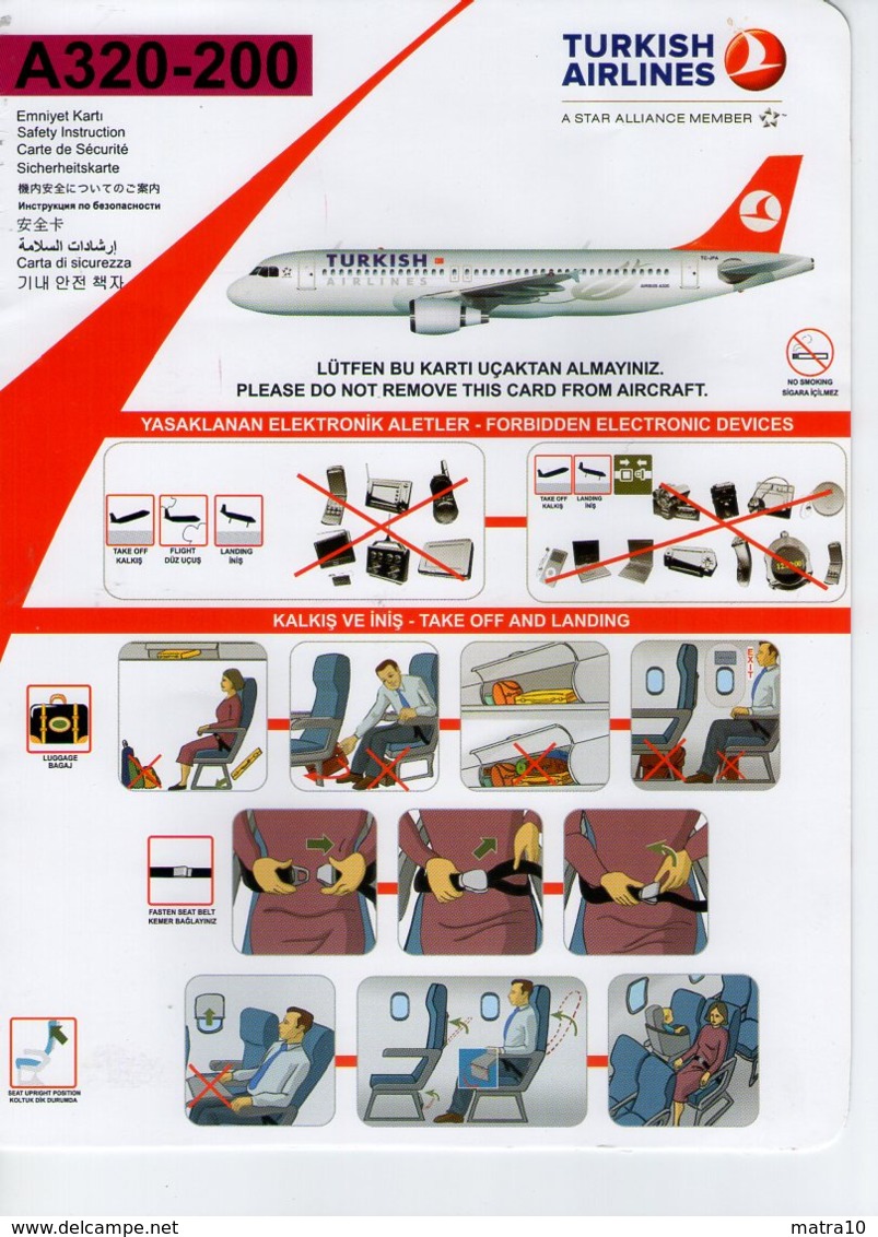 TURKISH AIRLINES AIRBUS A-320-200 Consignes De Sécurité Safety Instructions Scheda Sicurezza Medidas De Seguridad - Scheda Di Sicurezza