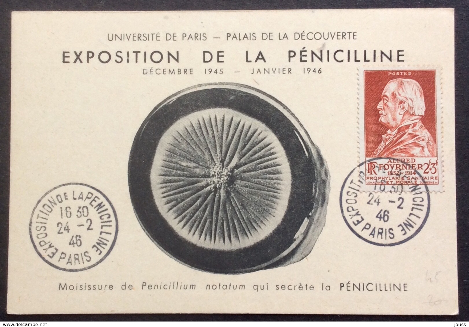 CM79 Carte Maximum 748 Alfred Fournier Exposition De La Pénicilline 24/2/1946 - 1940-1949