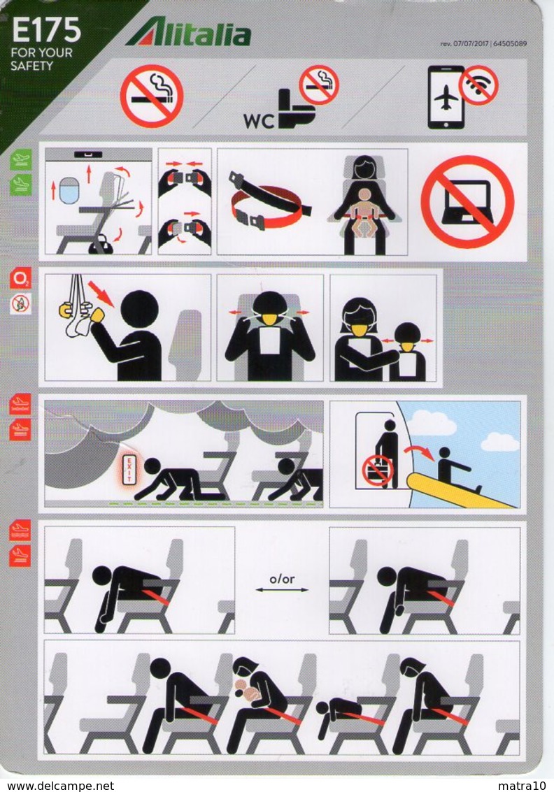 ALITALIA EMBRAER E-175 Consignes De Sécurité Safety Instructions Scheda Sicurezza Medidas De Seguridad - Fichas De Seguridad