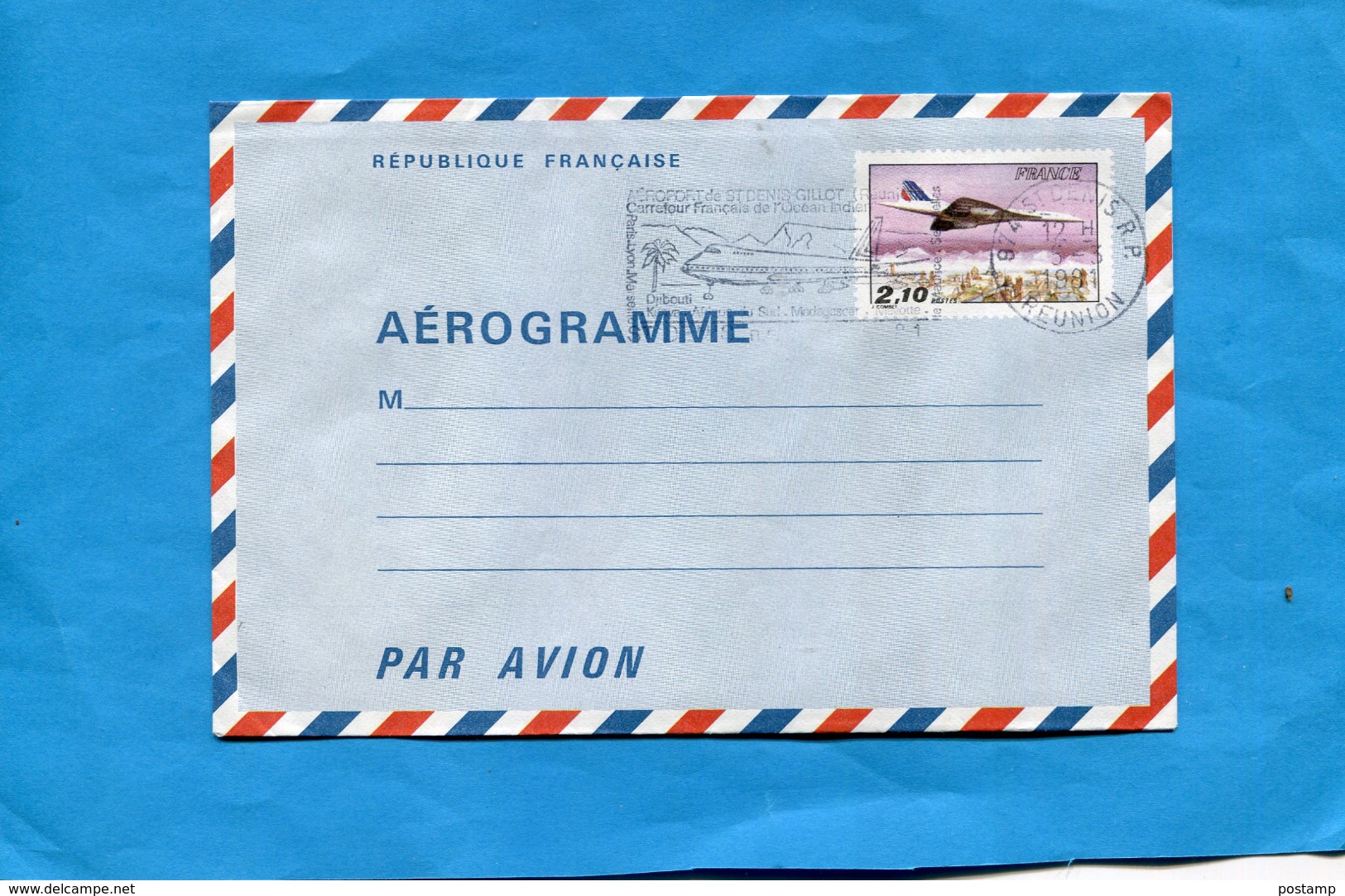 REUNION-Aérogramme 2.10 "Concorde" Oblitération Flamme  "aéroport " Cad 1981 - Aérogrammes