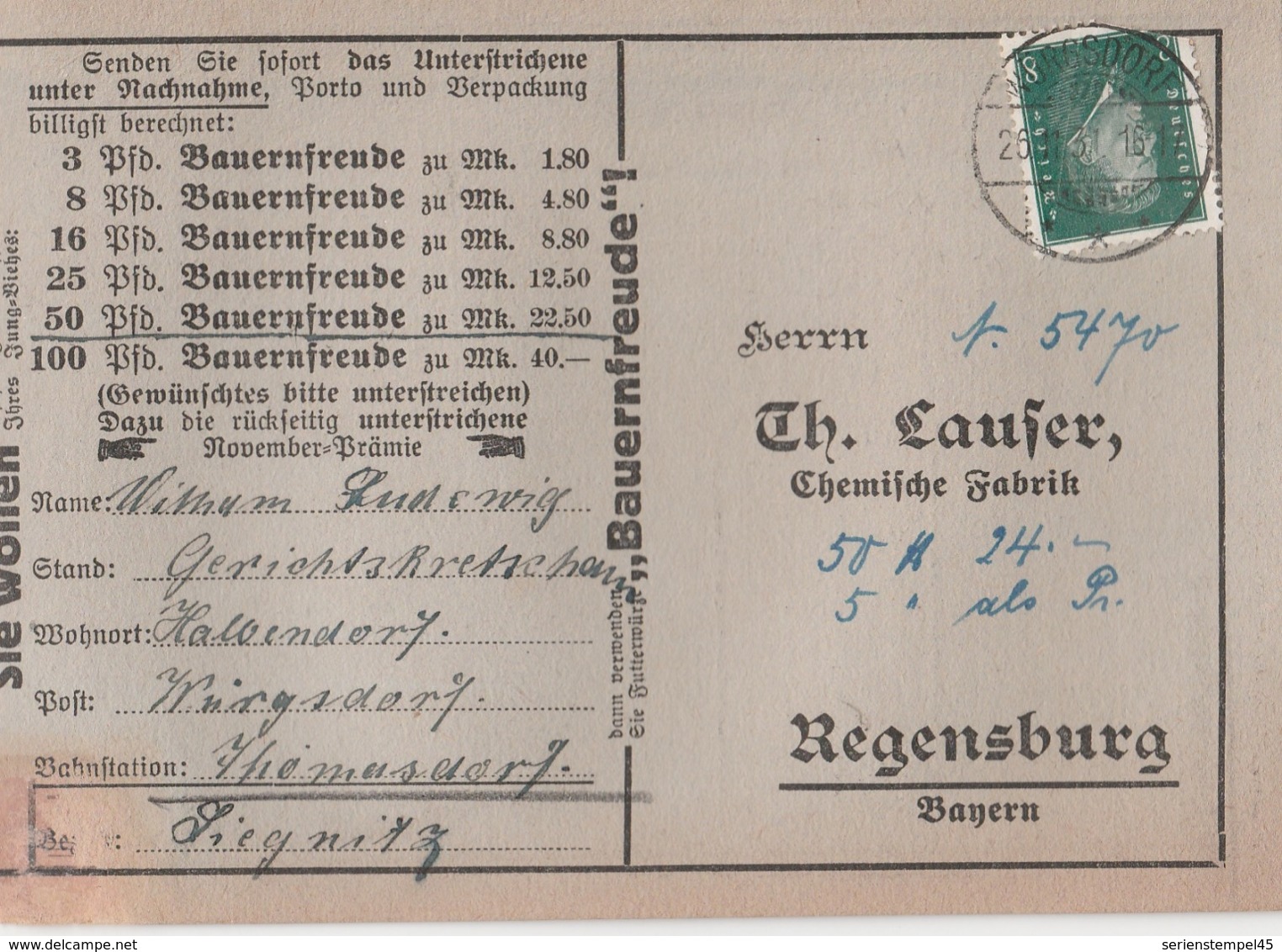 Schlesien Deutsches Reich Karte Mit Tagesstempel Würgsdorf *** 1931 LK Jauer RB Breslau Werbung Bauer Schweine - Briefe U. Dokumente