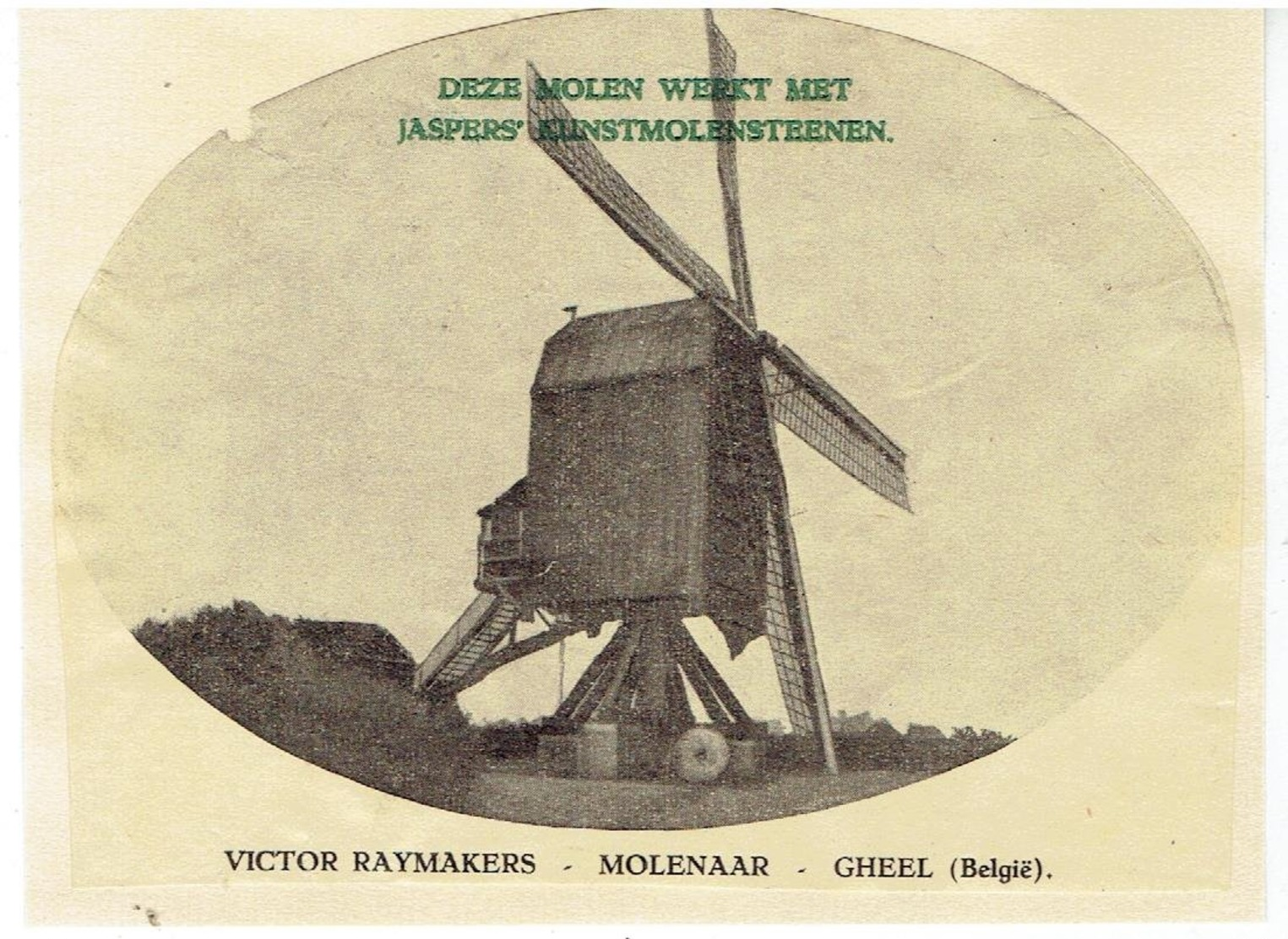 GHEEL - Kleine Foto 9 X 6 Cm - Molen Holyen + Krantenknipsel Van Molen - Reclame Jaspers Kunstmolenstenen - Geel