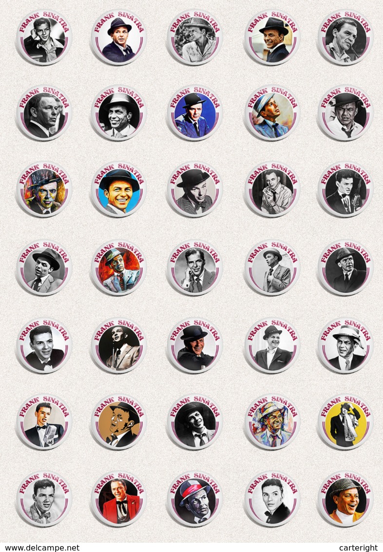 105 X FRANK SINATRA Music Fan ART BADGE BUTTON PIN SET 4-6  (1inch/25mm Diameter) - Musique