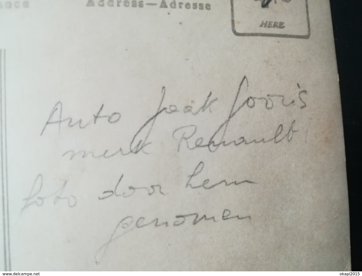 AUTO MERK RENAULT IN PASTOOR SCHMIDT TE O. D. BELGIË ? Voiture garée devant une maison localisée par son adresse en 1928