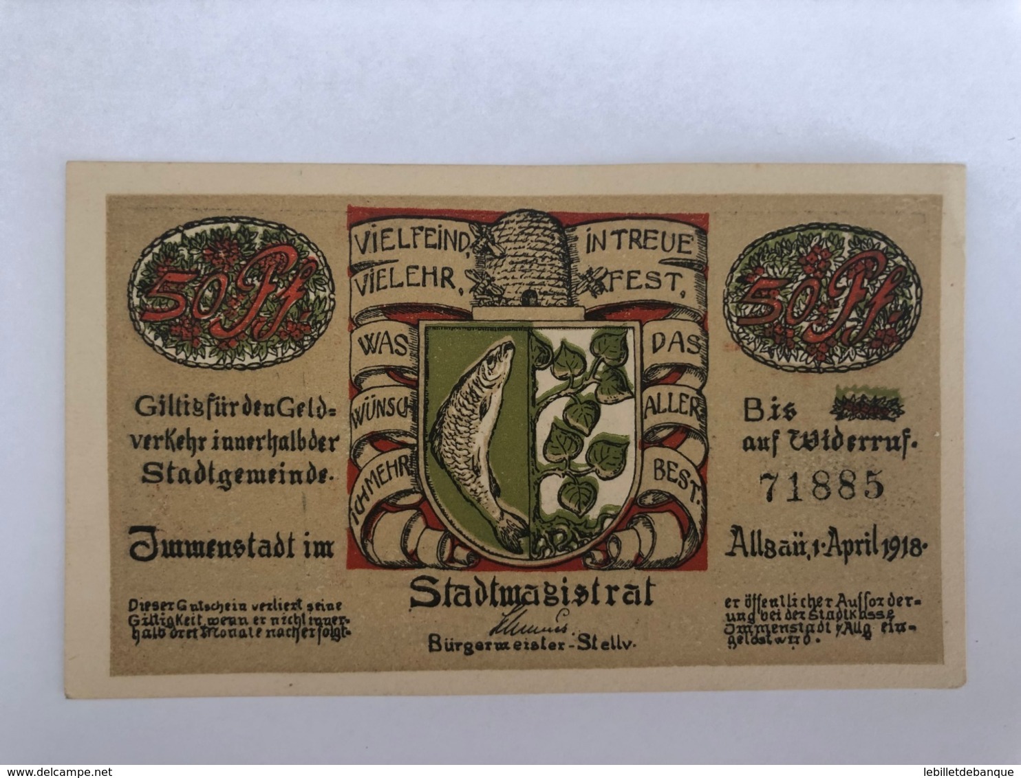 Allemagne Notgeld Immenstadt 50 Pfennig - Collections