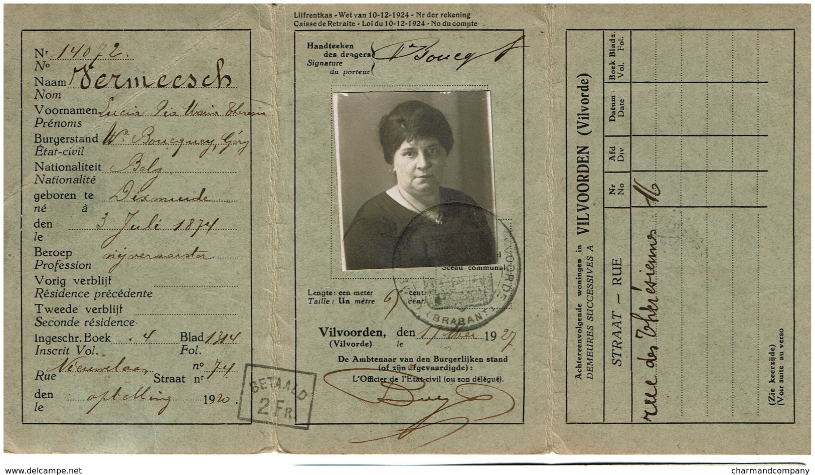 Carte D'identité VILVOORDEEN / Vilvorde - Lucia VERMEESCH - 1927 - 2 Scans - Ohne Zuordnung