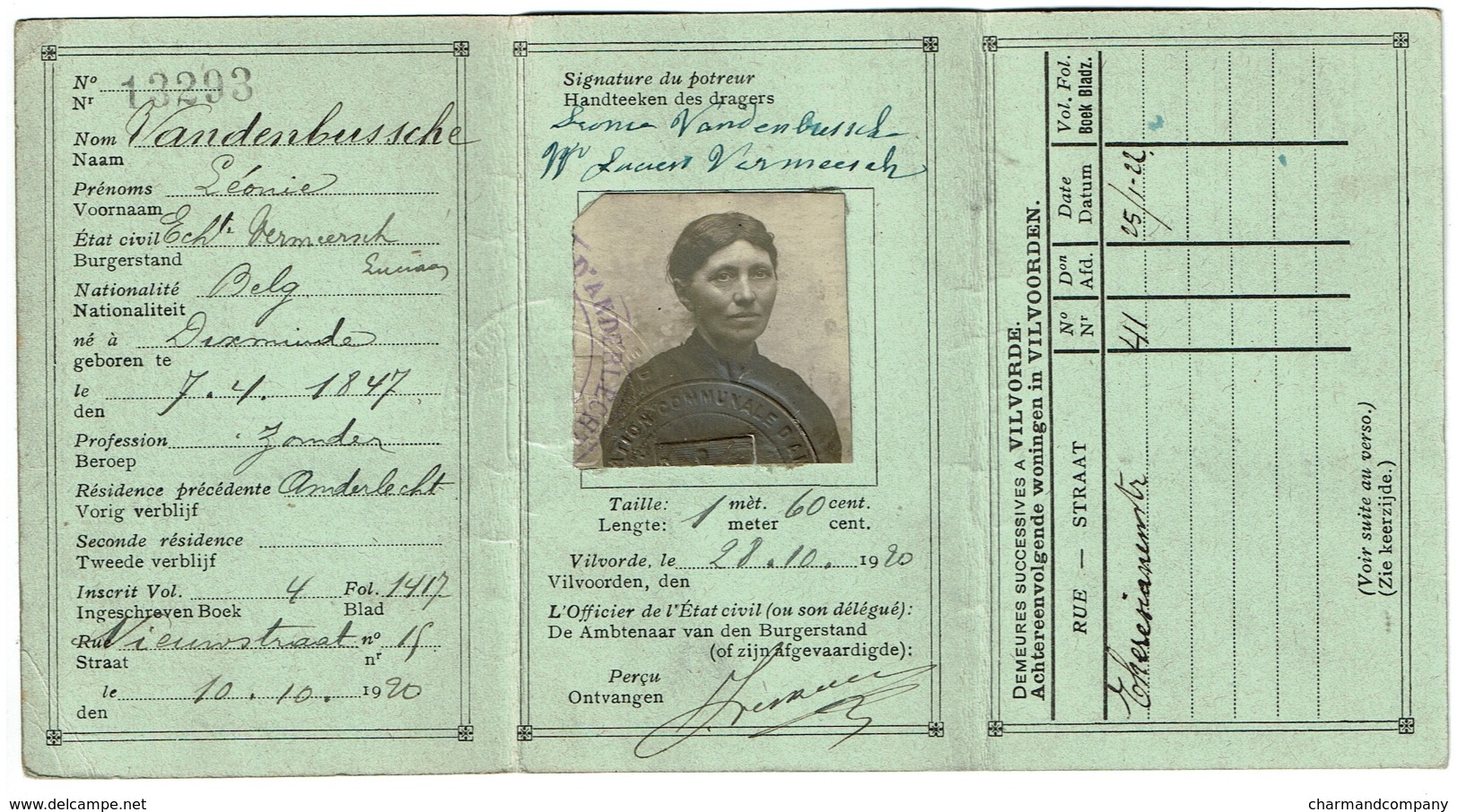 Carte D'identité VILVOORDEEN / Vilvorde - Léonie VANDENBUSSCHE - 1920 - 2 Scans - Ohne Zuordnung