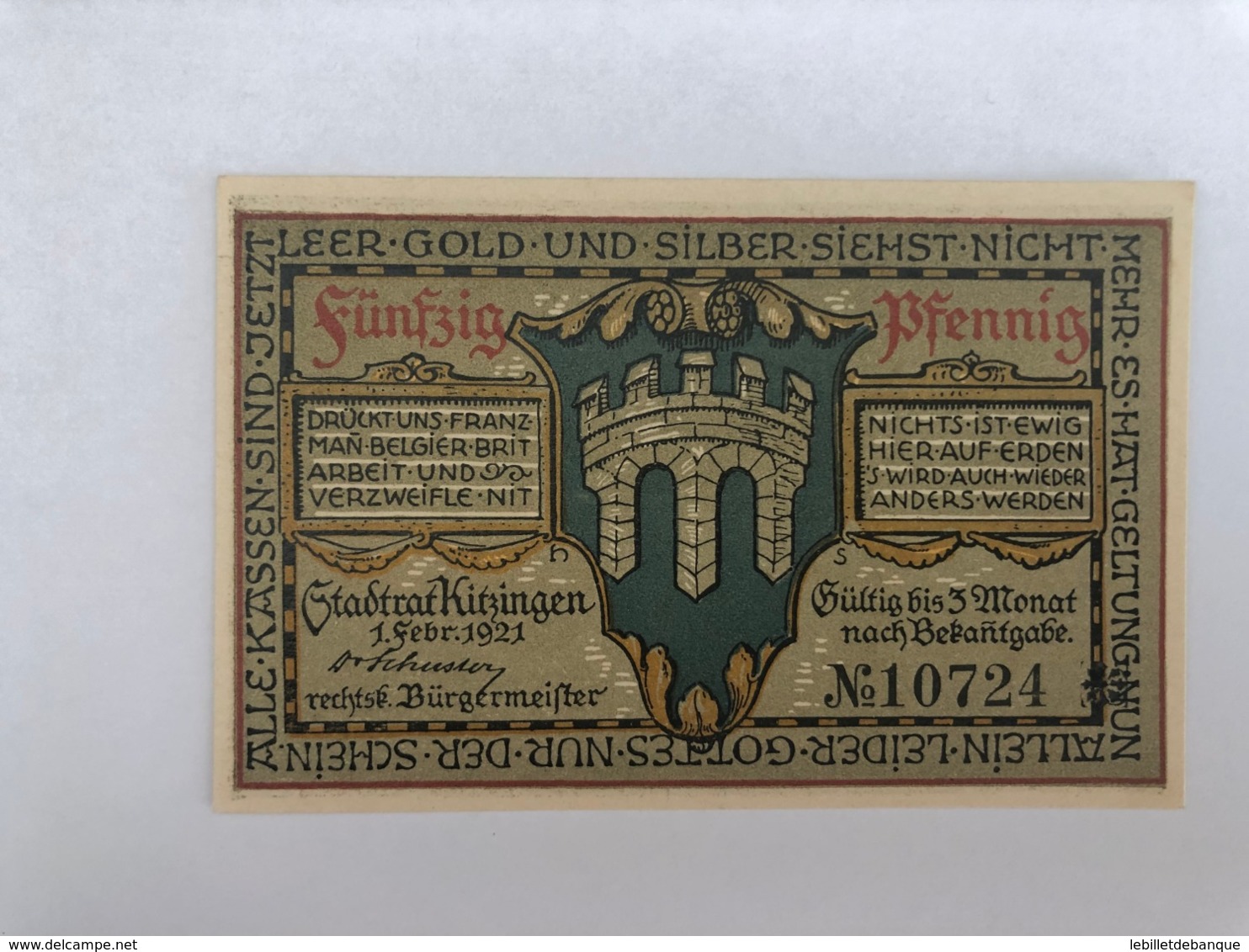 Allemagne Notgeld Kitzingen 50 Pfennig - Collections