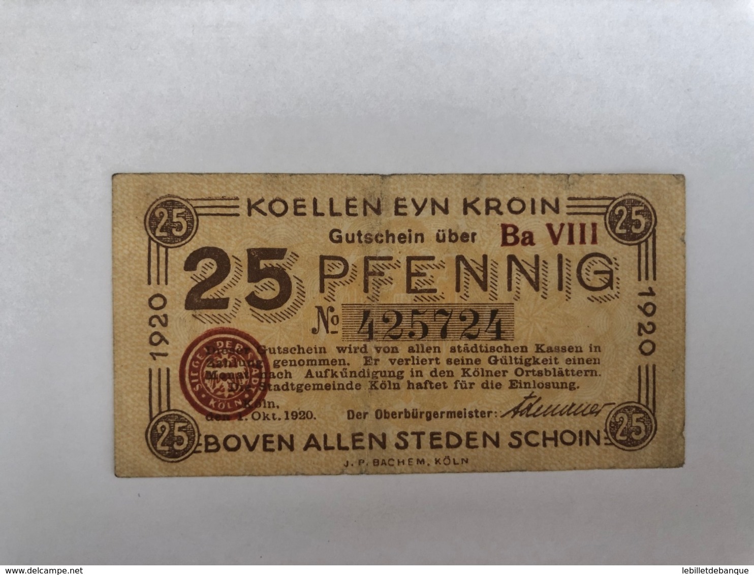 Allemagne Notgeld Koln 25 Pfennig - Collections