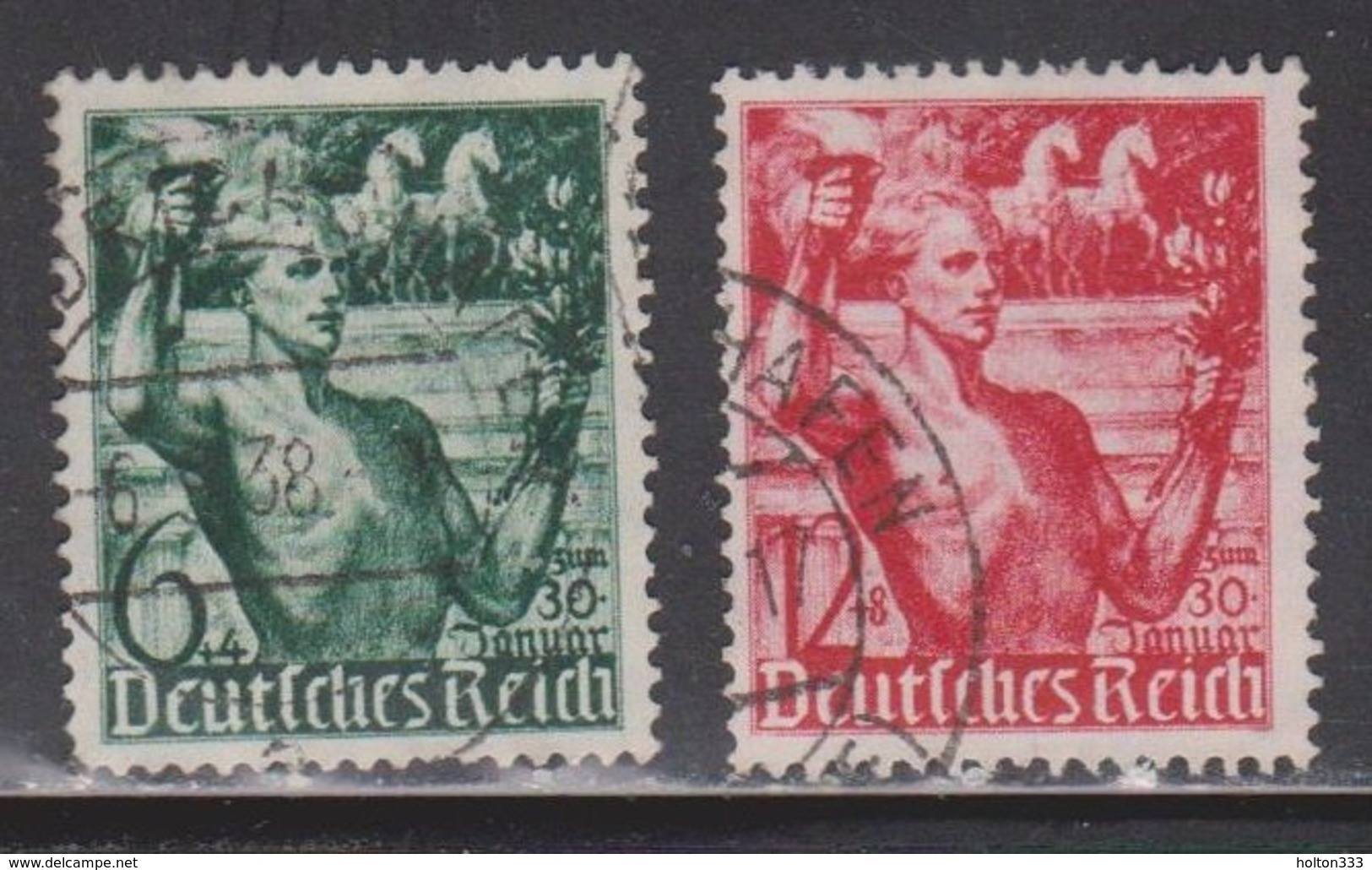 GERMANY Scott # B116-7 Used - WWII Nazi Era Hitler Youth With Torch - Used Stamps