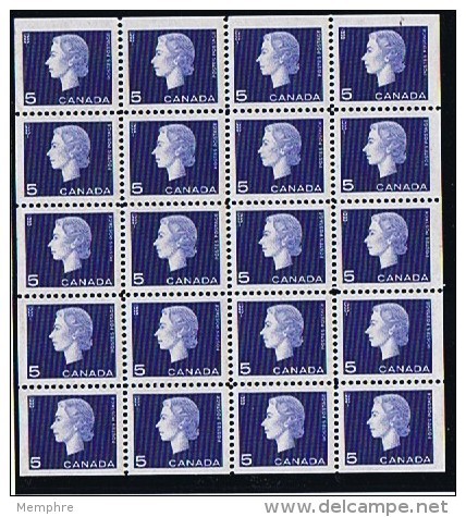 Queen Elizabeth II Cameo Issue 5¢ Mini Pane Of 20  Unitrade  405b  ** MNH - Neufs