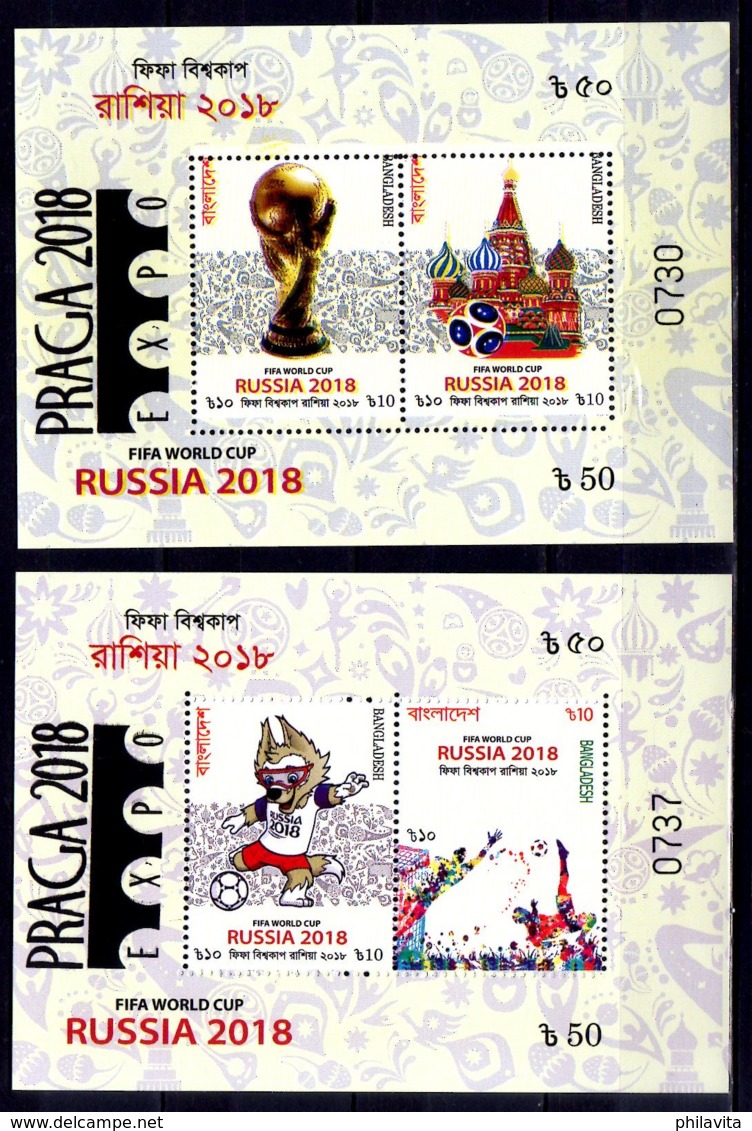 2018 Banhgladesh - Football World Cup Russia / Praga 2018 - Set Of 2 Numbered MS - MNH** (rg) - Bangladesch