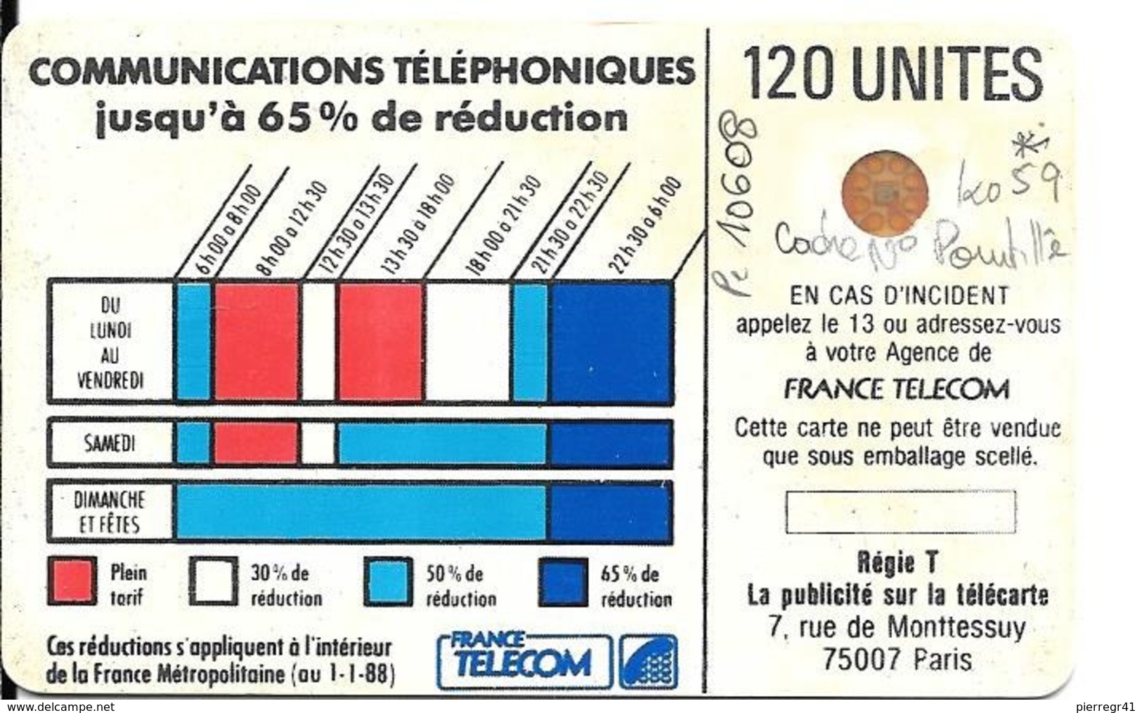 CARTE-PUBLIC-Ko59-510-120U-SC4On-S/E-SERIGRAPHIE-Puce7-5Pe-CORDON BLANC-Série-N°10608-Cadre En Pointillé-Utilisé-TBE - Telefonschnur (Cordon)