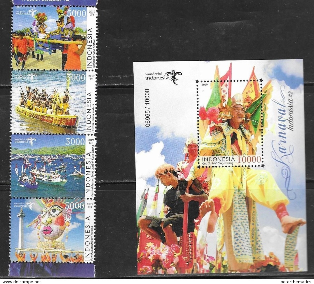 INDONESIA, 2019, MNH, CARNIVALS, MASKS, COSTUMES, BOATS, SHIPS, 3v+S/SHEET - Carnival