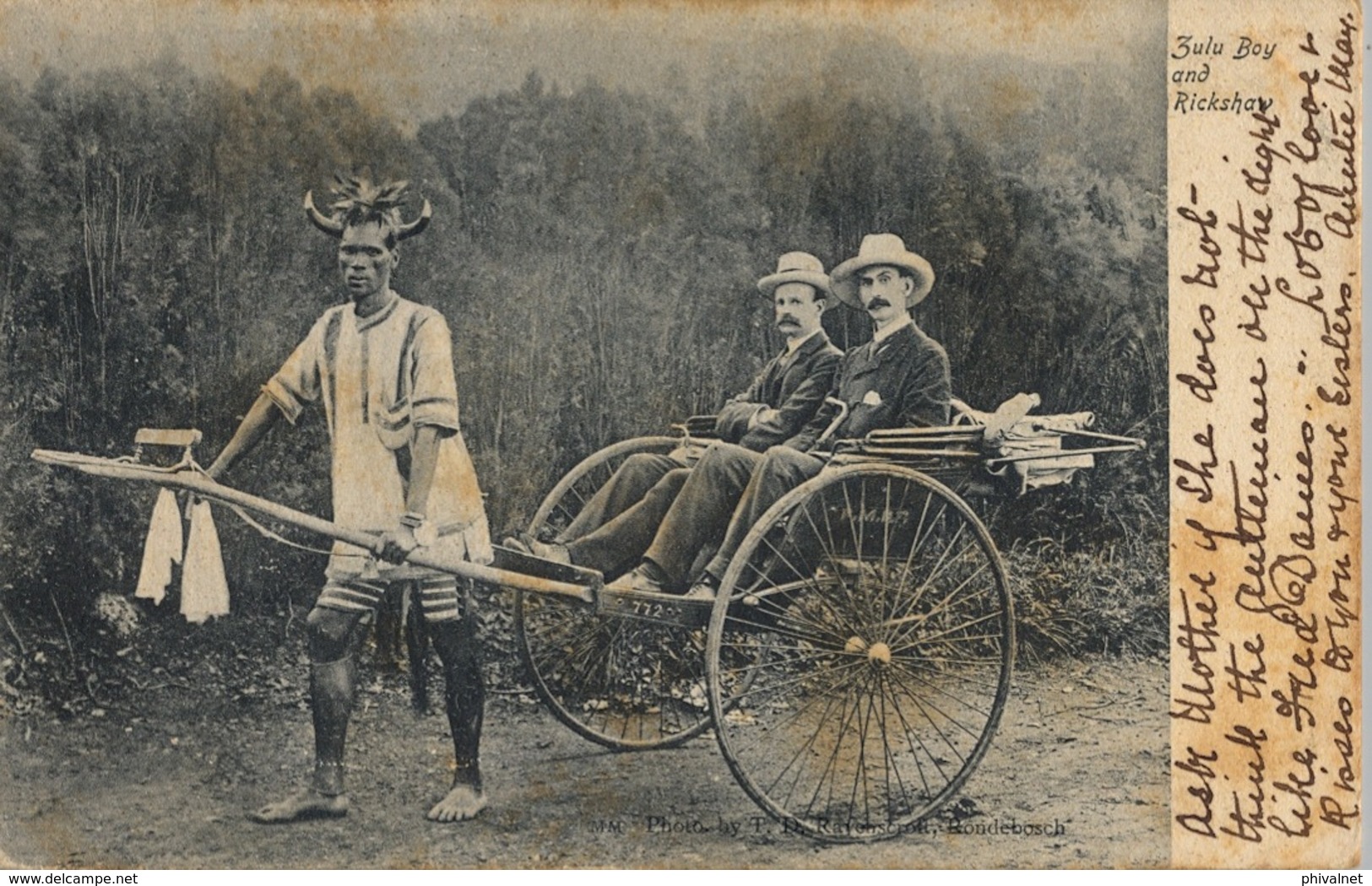 1908 SUDAFRICA , TARJETA POSTAL  CIRCULADA , PORT ELIZABETH - ZULU BOY AND RICKSHAV - Otros & Sin Clasificación