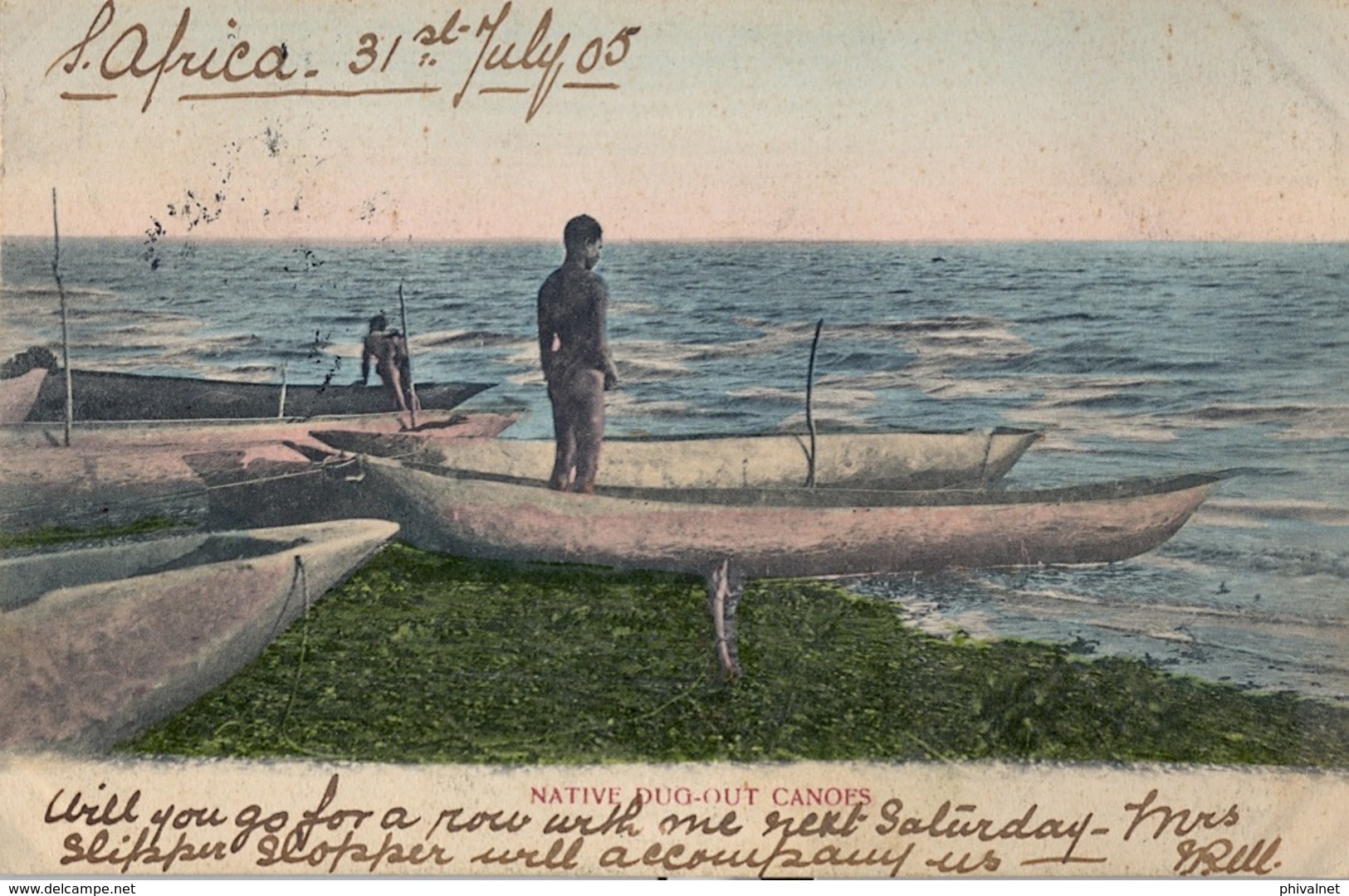 1905 SUDAFRICA , TARJETA POSTAL  CIRCULADA - PORT ELIZABETH , NATIVE DUG - OUT CANOES , CANOA , EMBARCACIÓN - Embarcaciones