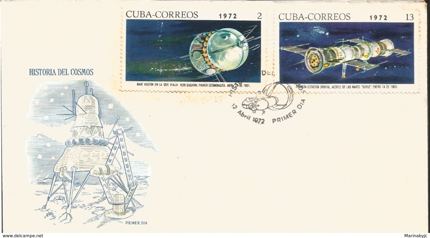 V) 1972 CARIBBEAN, SOVIET SPACE PROGRAM, VOSTOK 1, LINKING SOYUZ CAPSULES, WITH SLOGAN CANCELATION IN BLACK, FDC - Briefe U. Dokumente