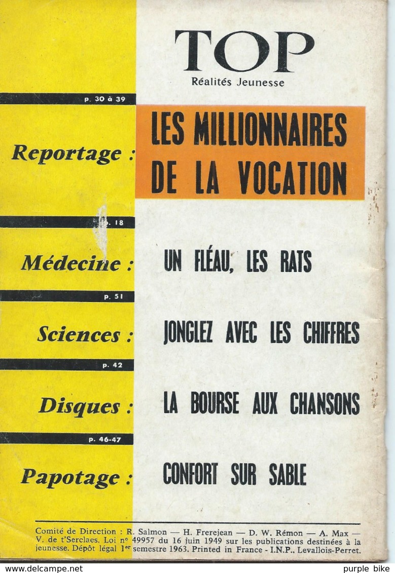 TOP REALITES JEUNESSE N° 241 1963 Alice Dona, Yves Saint Martin - Informations Générales