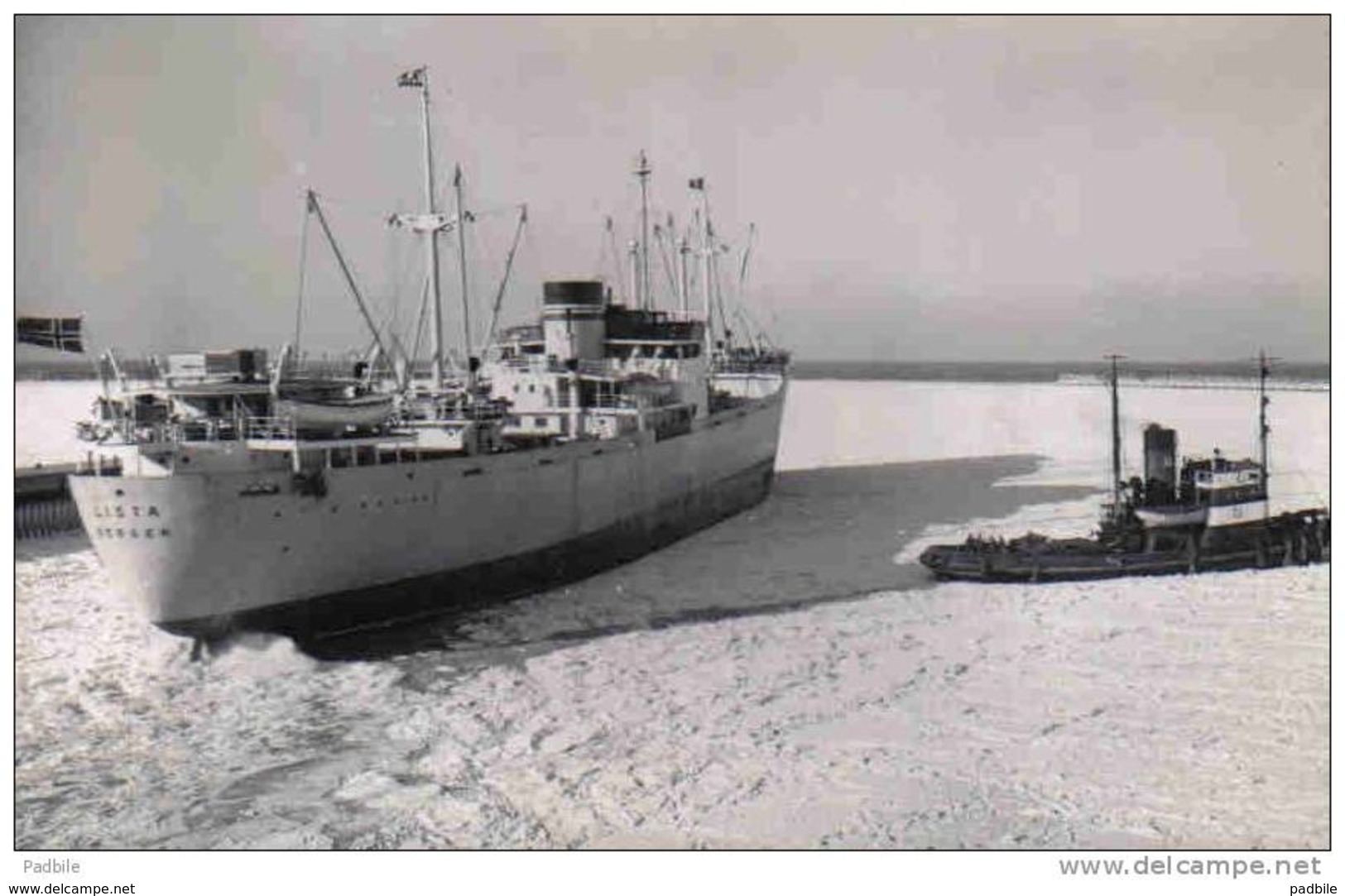 Photo Originale 59. Dunkerque Cargo LISTA  Bergen Pris Dans La Banquise En Remorquage Studio Desreumaux à Malo - Dunkerque