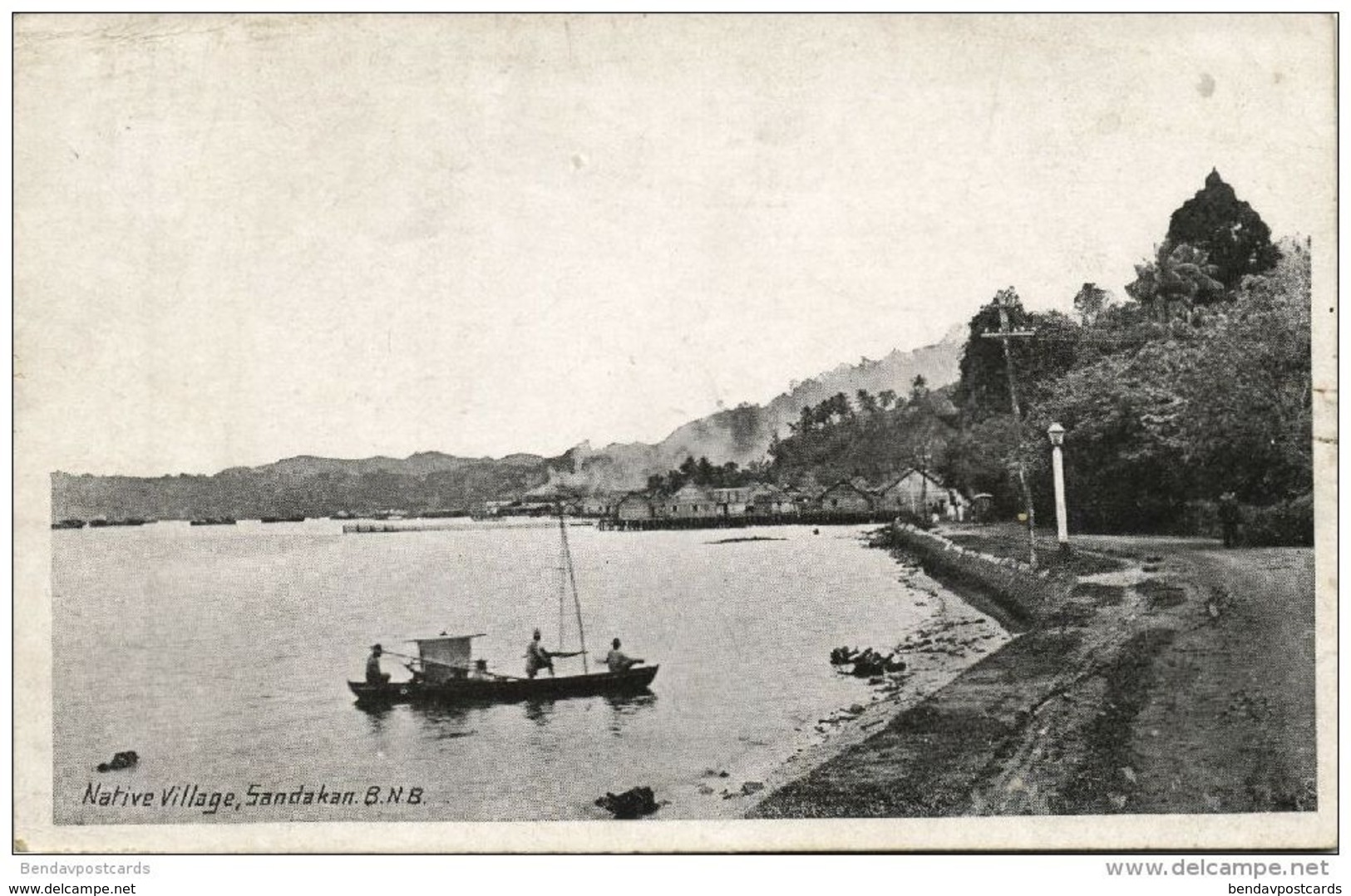 British North Borneo, SABAH SANDAKAN, Native Village, Fishing Boat (1920s) - Malaysia