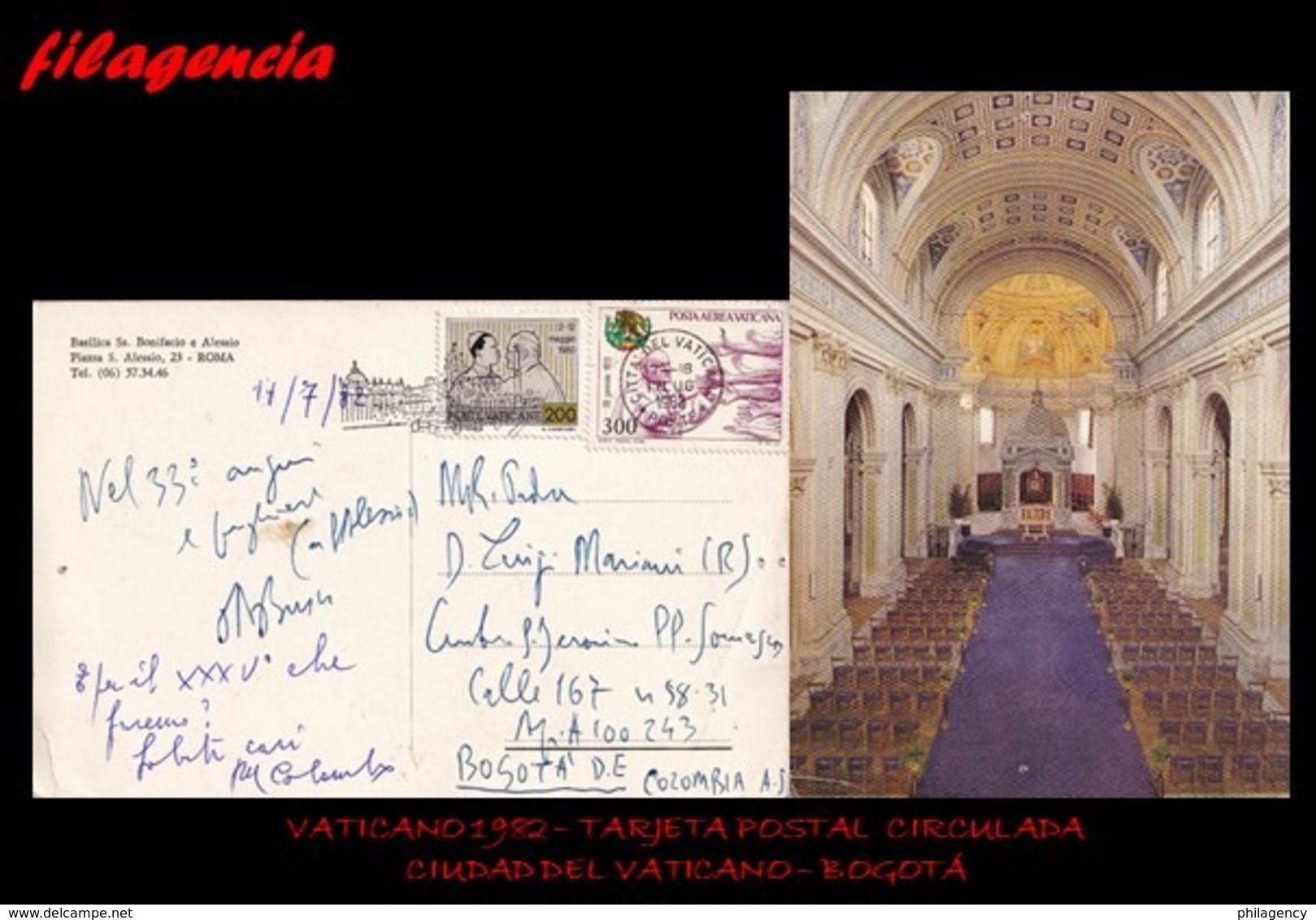 EUROPA. VATICANO. ENTEROS POSTALES. TARJETA POSTAL CIRCULADA 1982. CIUDAD DEL VATICANO-BOGOTÁ - Cartas & Documentos