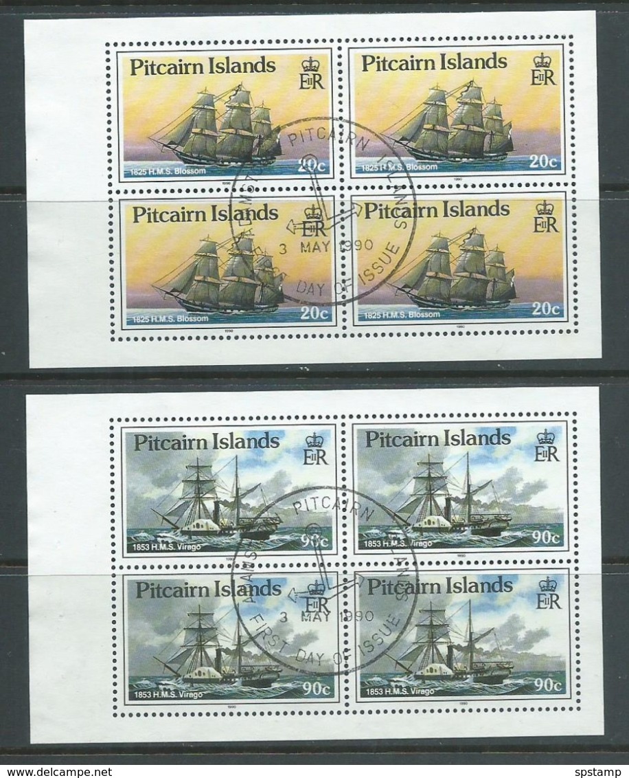 Pitcairn Islands 1990 Ships 20c & 90c Booklet Stamps New Watermark Booklet Panes Of 4 FU - Pitcairn Islands