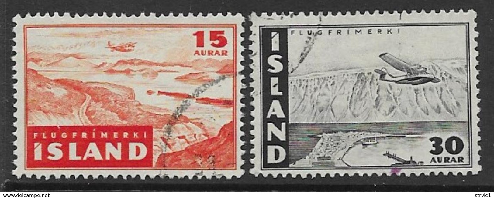 Iceland Scott # C21-2 Used Thingvellir, Isafjorthur, 1947 - Airmail