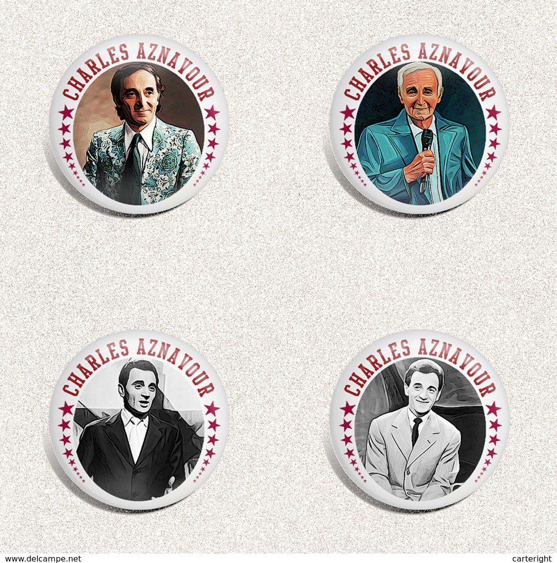 105 X Charles Aznavour Music Fan ART BADGE BUTTON PIN SET 1-3  (1inch/25mm Diameter) - Musique