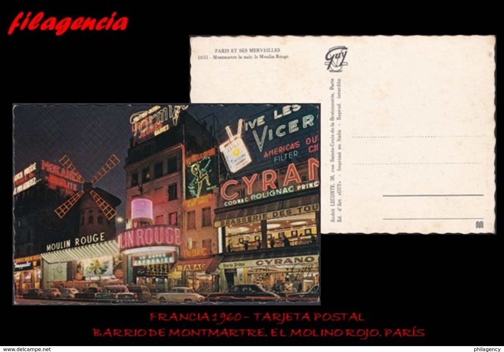 PIEZAS. FRANCIA. ENTEROS POSTALES. TARJETA POSTAL 1950. PARÍS. MONTMARTRE. LE MOULIN ROUGE - Otros & Sin Clasificación