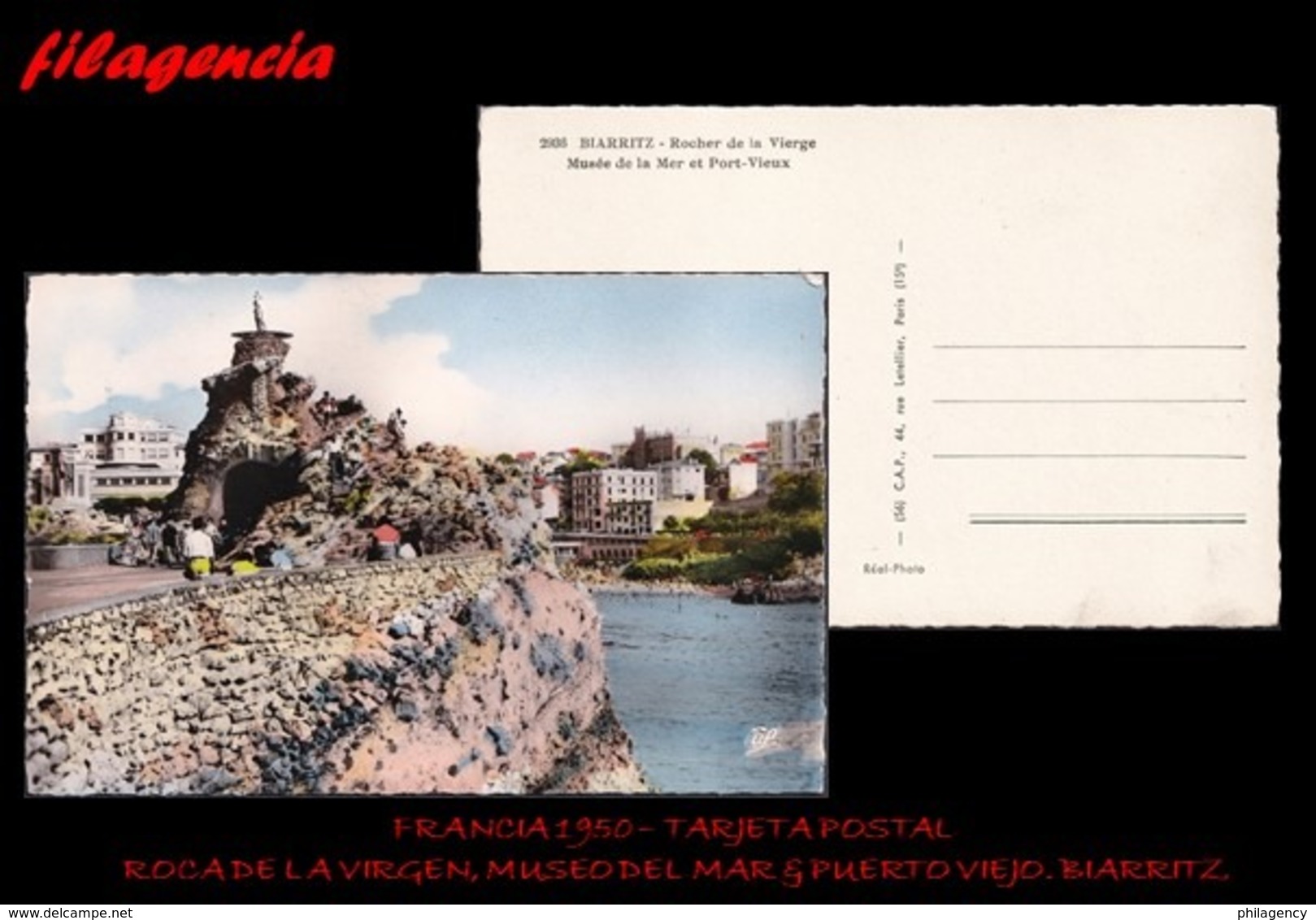 PIEZAS. FRANCIA. ENTEROS POSTALES. TARJETA POSTAL 1950. BIARRITZ. ROCA DE LA VIRGEN. MUSEO DEL MAR. PUERTO VIEJO - Otros & Sin Clasificación