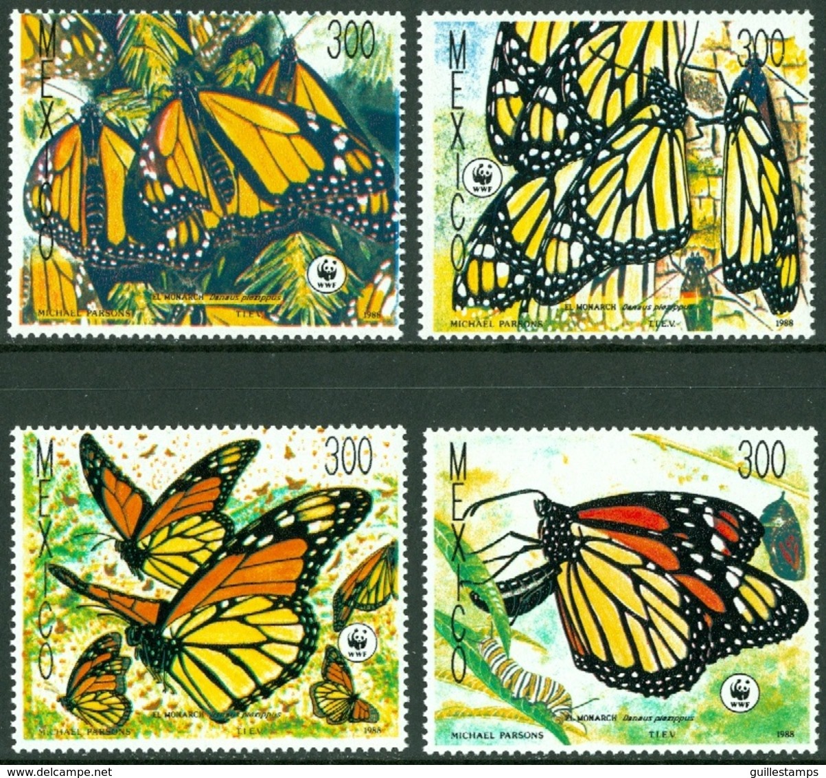 MEXICO 1988 WWF, MONARCH BUTTERFLIES** (MNH) - Mexico