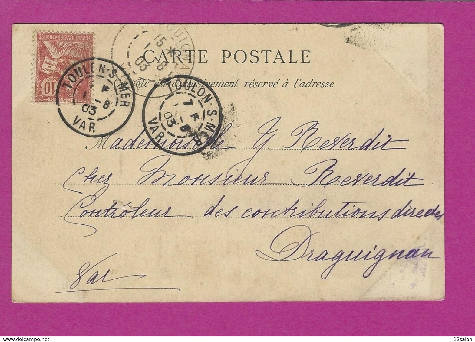 FRANCE Lettre TYPE MOUCHON De TOULON SUR MER - 1877-1920: Semi Modern Period