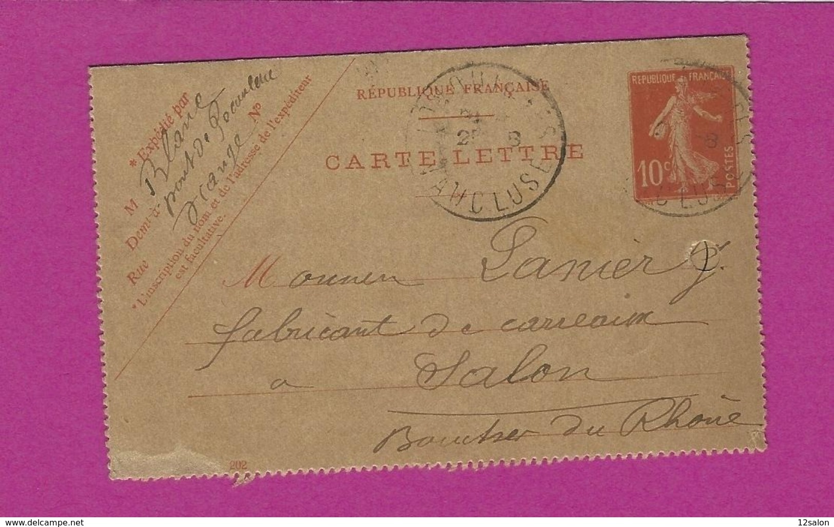 FRANCE Lettre TYPE ENTIERS SEMEUSE Obl ORANGE 1912 - 1877-1920: Periodo Semi Moderno