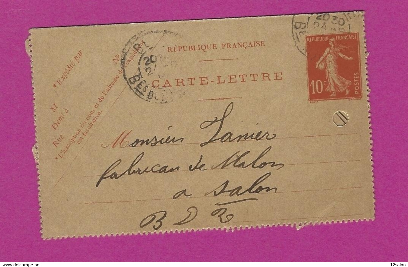 FRANCE Lettre TYPE ENTIERS SEMEUSE Obl BERRE - 1877-1920: Période Semi Moderne