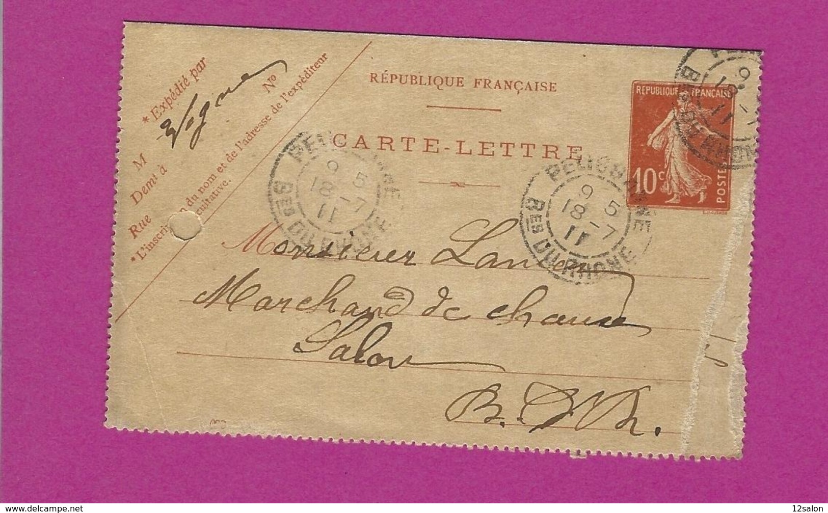 FRANCE Lettre TYPE ENTIERS SEMEUSE Obl PELISSANNE 1911 - 1877-1920: Semi Modern Period