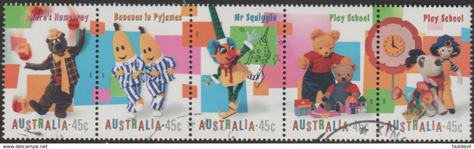 AUSTRALIA - USED 1999 45c Children's Television, Strip Of Five - Usati