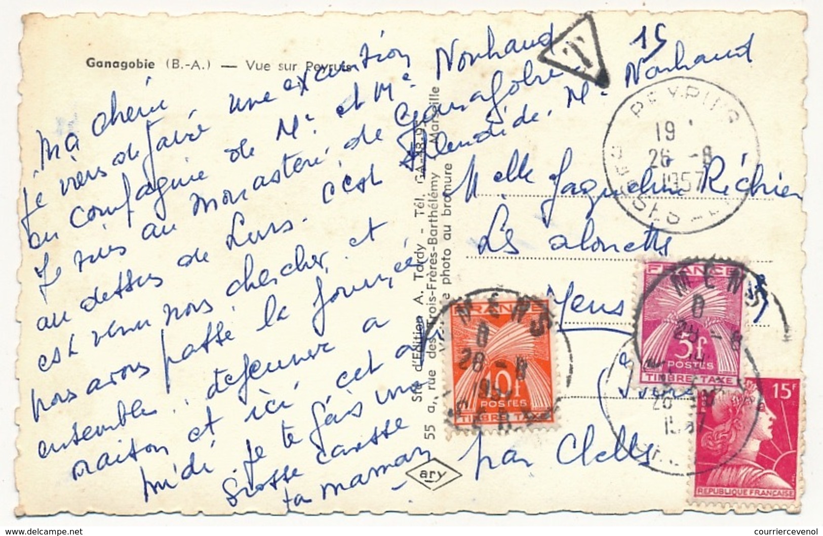 FRANCE - Carte Postale Taxée 10F + 5F Type Gerbe - 1859-1959 Lettres & Documents