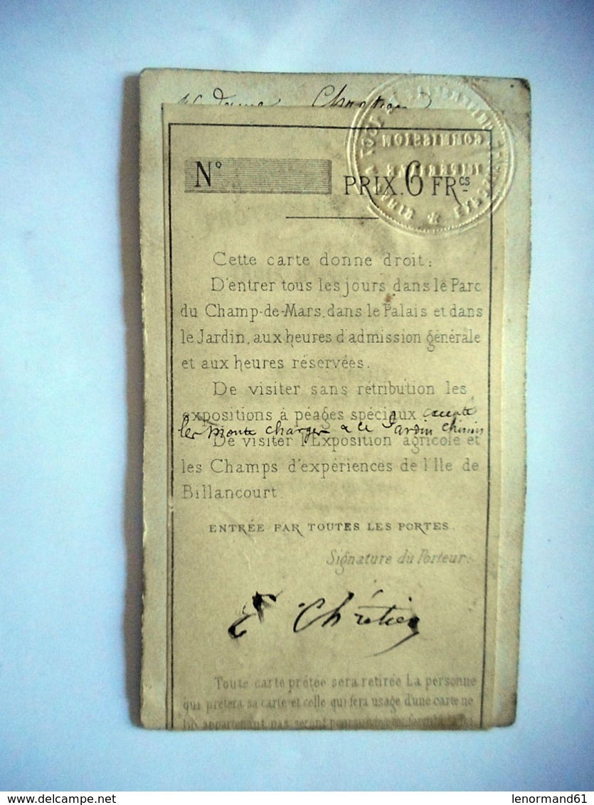 RARE TICKET D ENTREE AVEC PHOTO FORMAT CDV EXPOSITION UNIVERSELLE DE 1867 PARIS - Tickets D'entrée