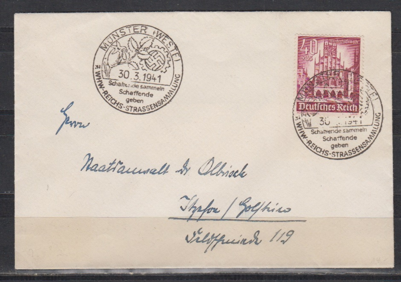 Dt.Reich SSt Münster(Westf) 30.3.41/7.WHW-Reichs-Strassensammlung Auf Brief Mit 1x 759 - Briefe U. Dokumente