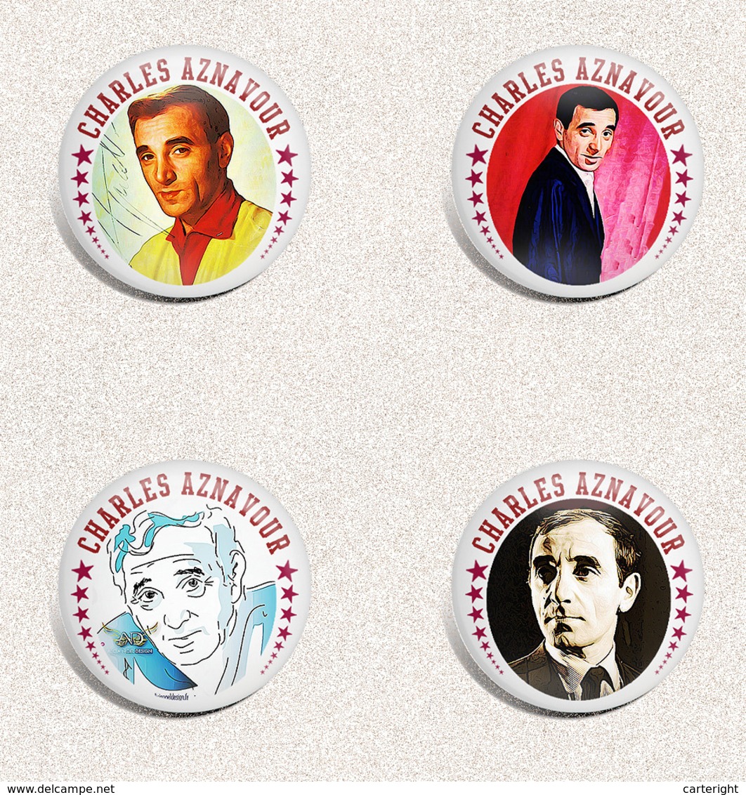 105 X Charles Aznavour Music Fan ART BADGE BUTTON PIN SET 4-6  (1inch/25mm Diameter) - Musique