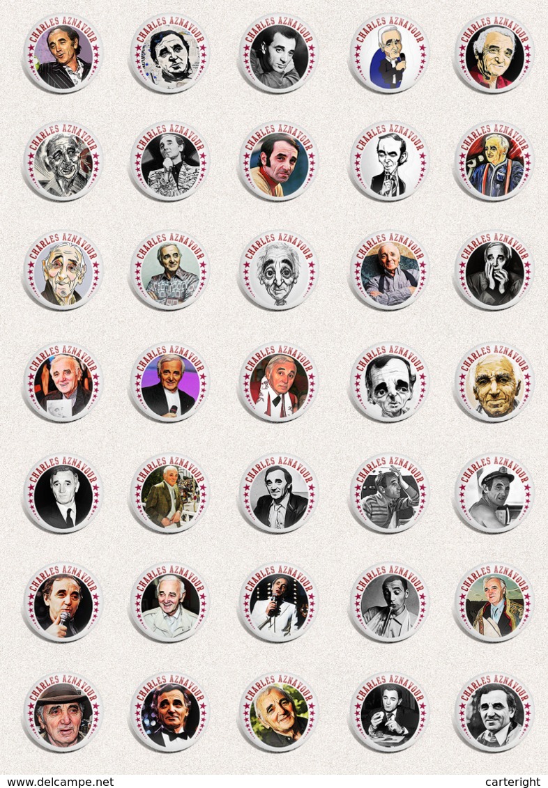 105 X Charles Aznavour Music Fan ART BADGE BUTTON PIN SET 4-6  (1inch/25mm Diameter) - Musique