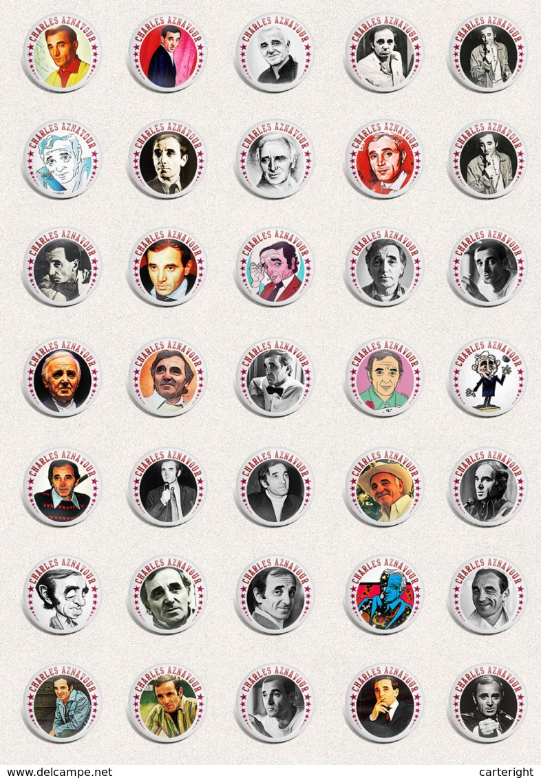 105 X Charles Aznavour music fan ART BADGE BUTTON PIN SET 4-6  (1inch/25mm diameter)