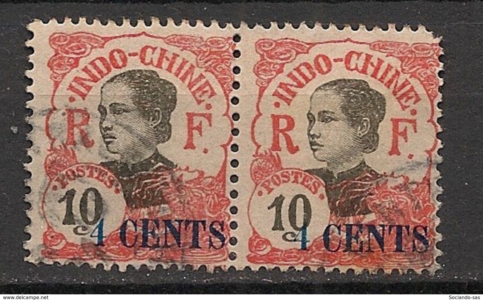 Indochine - 1919 - N°Yv. 76a - 4c Sur 10c Rouge - Variété 4 Fermé Tenant à Normal - Oblitéré / Used - Gebraucht