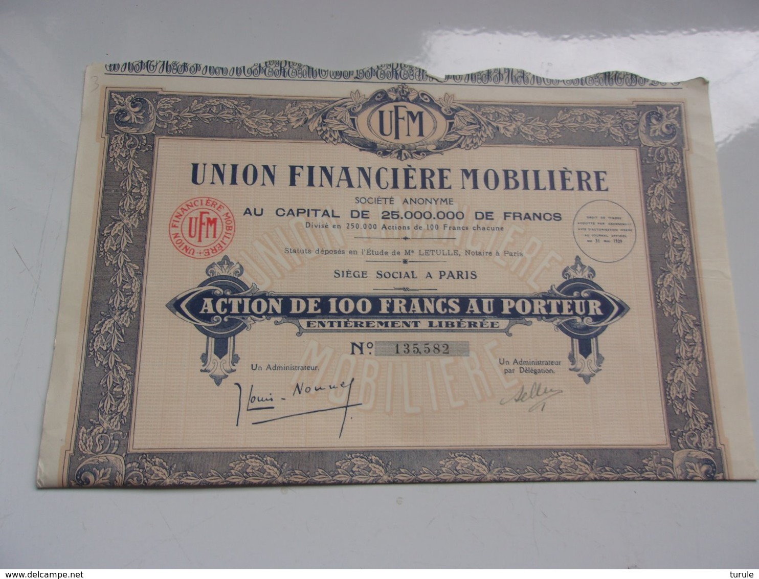 UNION FINANCIERE MOBILIERE (1929) - Autres & Non Classés