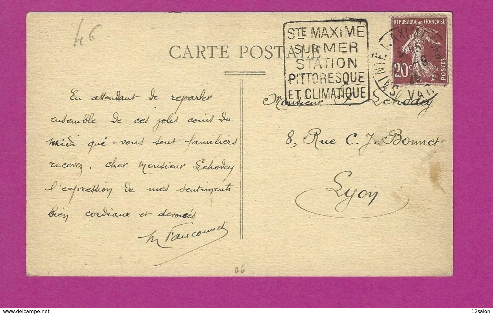 FRANCE Lettre TYPE SEMEUSE Obl DAGUIN ST MAXIME SUR MER STATION PITTORESQUE ET CLIMATIQUE - 1921-1960: Modern Tijdperk