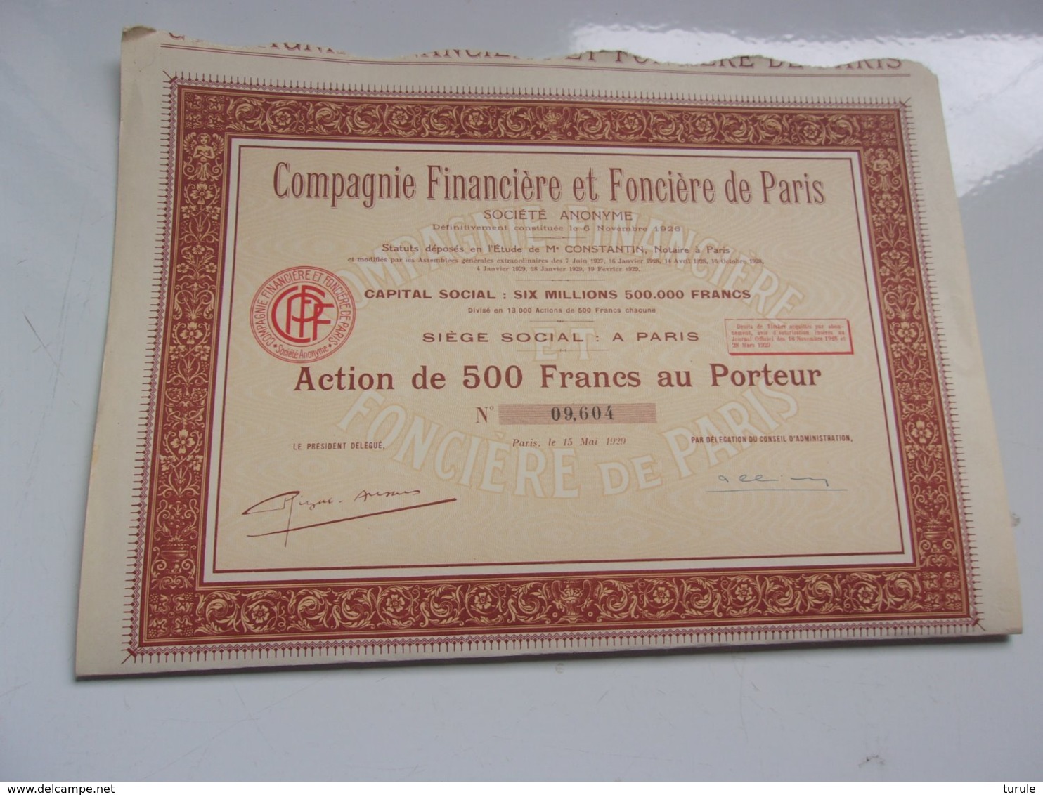 Compagnie Financière Et Foncière De Paris (1929) - Autres & Non Classés